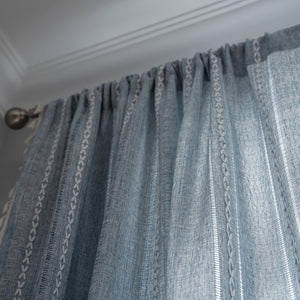 Blue Curtain Darkening Drapes for Bedroom, 2 Panels Embroidered Farmhouse Drape, Blue, 52" x 63"