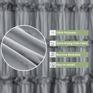 Ruffle Shower Curtain, Vintage Handcrafted Bow Tie Bath Curtain with 12 Buttonholes, 72" W x 72" H, Gray
