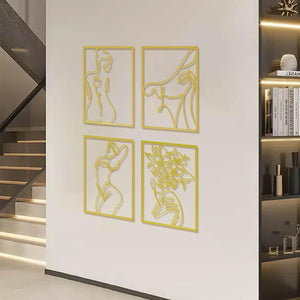 4 pcs Metal Wall Art Gold Wall Decor Minimalist