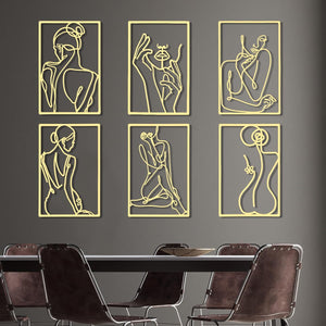 6 Pcs Metal Wall Decor Metal Abstract Woman Modern Decor (Gold)