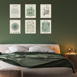 Sage Green Master Wall Art Prints Abstract Matisse Aesthetic Bedroom (F Style, 8"x10" UNFRAMED)