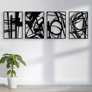 4 Pack Black Abstract Metal Wall Art, Minimalist Decor (Black, M Size 16 x 11'')