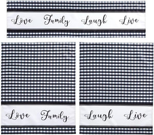 3 Piece Kitchen Curtains and Valances Set for Windows, Love Family, Laugh, Live (Black and White)