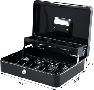 Locking Cash Box with Lock,Money Box with Cash Tray, ,Black XL Large