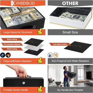 Fireproof Document Box with Key Lock,Safe Storage Box for Valuables, 12.8'' x 8.4'' x 4.5'' Black