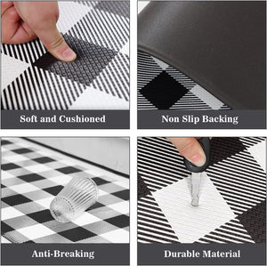 2 PCS Anti Fatigue Rugs Non Skid Waterproof Floor Mat Cushioned Black and White ( 17.3''×29''+17.3"x47"-0.4")