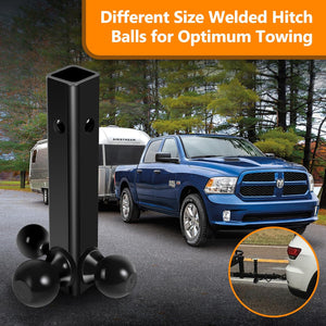 Trailer Hitch Hollow Shaft Triple Ball Mount - Black