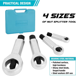 4 Pcs Metal Nut Splitter Kit, Heavy Duty Splitter Breaker Manual Pressure Nut Cracker Remover Extractor Tool