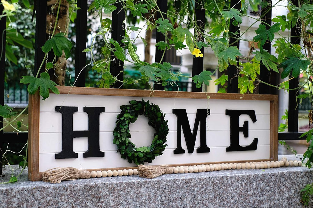 Rustic Large Home Sign with Real Wreath for O|Framed Farmhouse Wood Wall Sign