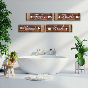 4 Pcs Wooden Bathroom Wall Decor Sign, Relax Soak Unwind Breathe Wood Sign