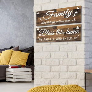 Bless This Home Wall Decor Wood Family Decor Wall Art Farmhouse Entryway Rustic Sign (Brown)