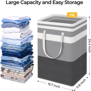 2-Pack Large Laundry Basket, Waterproof, Freestanding Laundry Hamper (Gradient Grey, 75L)