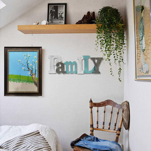 Wood Family Sign Wall Decor Freestanding Cutout Letter for Shelf Table Decorative Letters