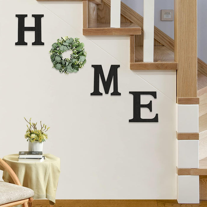 Wood Home Sign with Artificial Eucalyptus Wreath for O, Hanging Farmhouse Decor