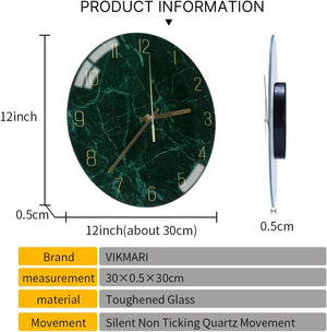 Glass Wall Clock Silent Non Ticking Wall Clock- 12 Inch Quality Quartz Battery Operated  (Dark Green)