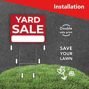 3 PC Yard Sale Signs - 12x16 Coroplast Double Sided Yard Sale Signs with Stakes, Red