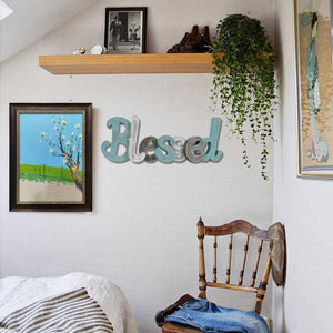 Teal Blessed Wooden Letters Wall Decor Freestanding Cut Out  Rustic Home Decor