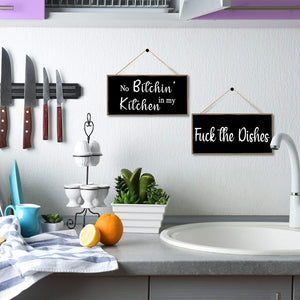 2 Pieces Funny Kitchen Signs the Dishes Hanging Wall Art Sign No Bitchin in My Kitchen, 10 x 5 Inch (Stylish)