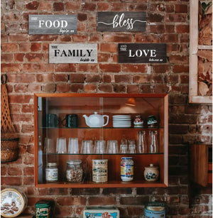 4 Pieces Bless Food Family Love Signs Wall Decor Plaque, Small (4 x 10 IN X4)