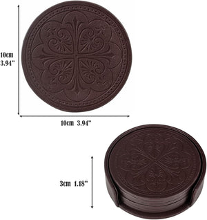 PU Leather Bar Beverage Coasters for Drinks Set of 6 with Holder