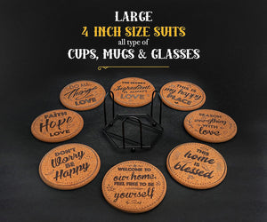 Cute & Funny Set of 8 Large Round Outdoor Cup Wooden Coasters