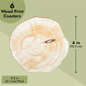 6-Pack Round Textured Print Wood Coasters for Drinks, Bar, Kitchen Home