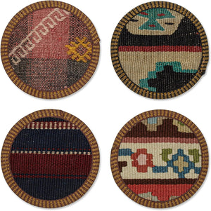 Set of 4 Authentic Kilim Coasters, Handmade in Turkey and Handselected for Quality and Color/Pattern Mix