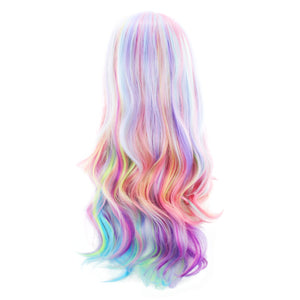 Full Long Curly Wavy Rainbow Hair Wig, Heat Resistant