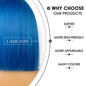 Synthetic Straight Hair Bob Cut Wig Shoulder Length Cosplay Wig for Girl Colorful Costume Wigs (Blue)