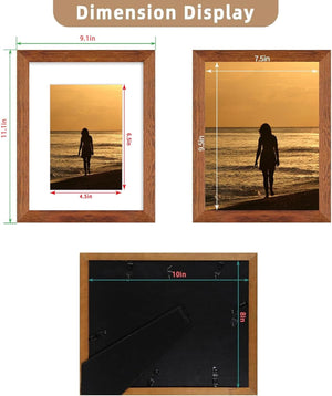 8x10 Picture Frame Brown Set of 4 - Solid Wood Frames With Real Glass and 5x7 Mat