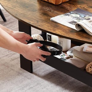 Coffee Table for Living Room with Storage Compartment Shelf, Rustic Brown