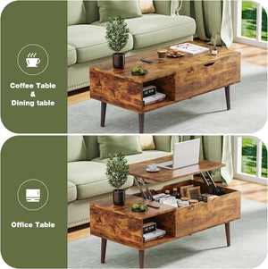 Small Coffee Table with Storage Shelf and Hidden Compartment, Modern Wood Lift Top Coffee , Brown