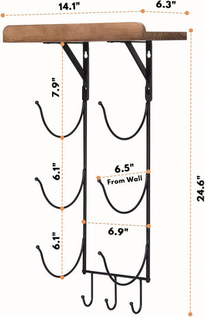 Bath Towel Holder Storage Hand Towels w/Wood Shelf and 3 Hooks for Small Bathroom Organizer Decor or RV Camper, Black