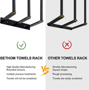 New Upgrade 3 Bar Wall Towel Rack for Rolled Towels, Holds Up to 6 Bath Towels, Black