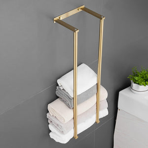 Towel Storage Wall Mounted Bath Towel Holder for Folded Large Towel Washcloths, Bathroom Organizing Brushed Gold