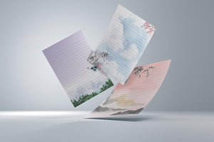 Mini Stationery Set of 100, Japanese Stationery Paper (50 Lined Sheets + 50 Matching Envelopes), 5.5 x 8.25 inch, 9 Designs