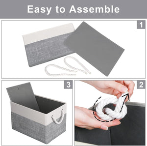 3 Pack Foldable Storage Baskets for Organizing Toys, Books, Shelves, Closet, Large Storage Box with Rope Handles, Grey