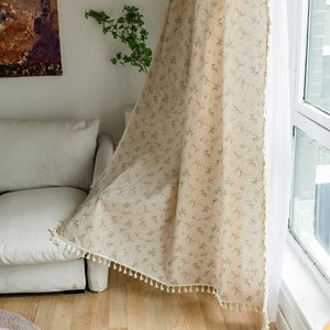 Floral Farmhouse Curtains Closet Semi-Blackout Living Room Drapes 63 Inch Length Cotton Linen, 1 Panel