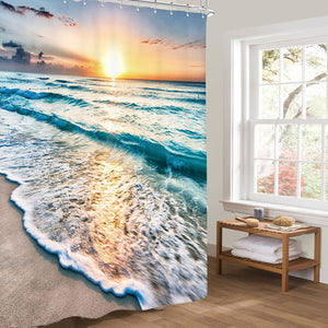 Beach Ocean Themed Cloth Fabric Decorative Shower Curtain Sets for Bathroom Sunrise Sunset View Scene 72x72 Inch
