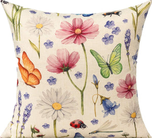 Outdoor Patio Throw Pillow Covers Spring Summer Garden Flowers Farmhouse Decor, 18x18 Set of 4