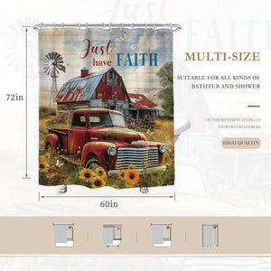 Rustic Farmhouse Shower Curtain 60Wx72L Inches Retro Red Truck Positive Quote Vintage Sunflowers