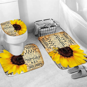 4pcs Shower Curtain Sets with Rugs Sunflower Bathroom Set Decor Set with Rugs and Accessories