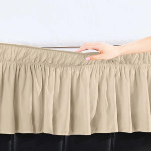 Wrap Around Elastic Solid Ruffled Bed Skirt, with 16 Inch Tailored Drop,  Full/Twin, Ivory