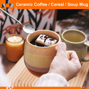 16oz Ceramic Coffee Mugs for Men/Women - Set of 2 with Spoons