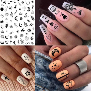 6 Sheets Self-Adhesive Snake Heart Moon Star Nail Art Sticker Decals, Abstract Lady Face Nail Stickers