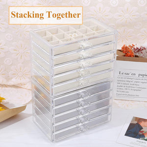 Earring Jewelry Organizer with 5 Drawers, Gift for Mom, Clear Acrylic Jewelry Box, Gray