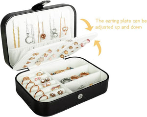 PU Leather Small Jewelry Organizer for Women Girls,Portable Mini Travel Case, Black