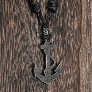 Metal Anchor Pendant on Adjustable Cord Necklace