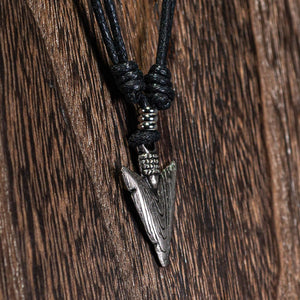 Arrowhead on Adjustable Black Cord Necklace, Gray