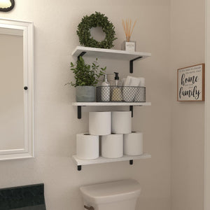 Floating Shelves Set of 6, Wood Floating Wall Shelves for Wall Decor, Bathroom Shelves, Book Shelves for Living Room-Modern White